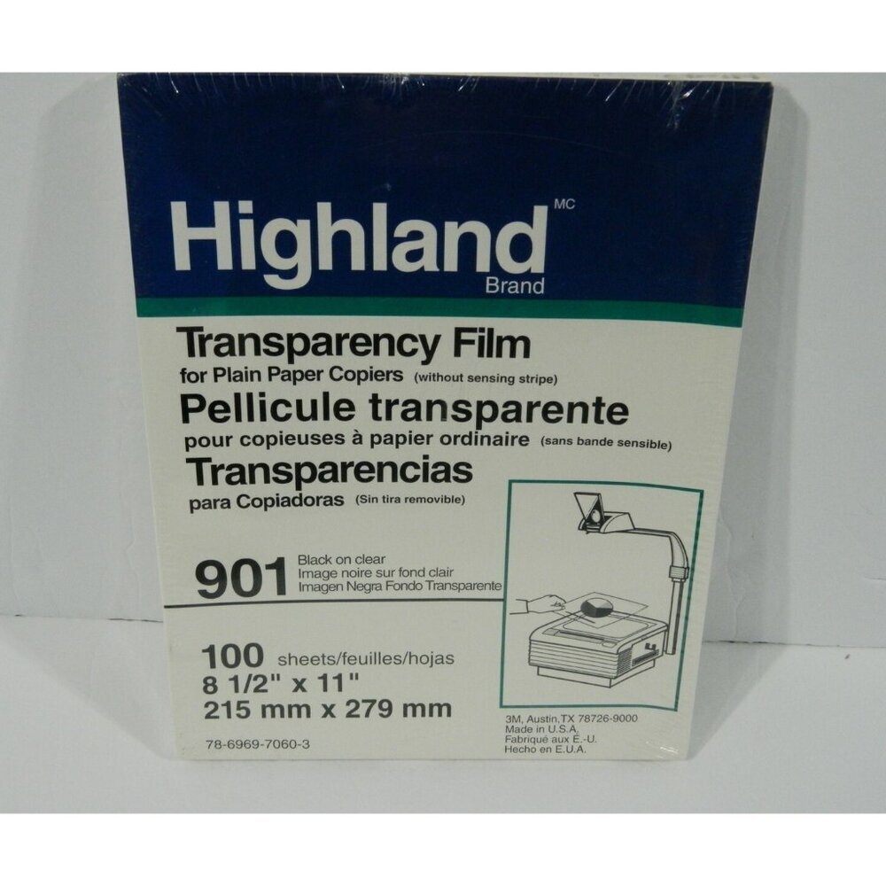 Highland Transparency Film for Plain Paper Copiers 901 Black on Clear 100 Sheets